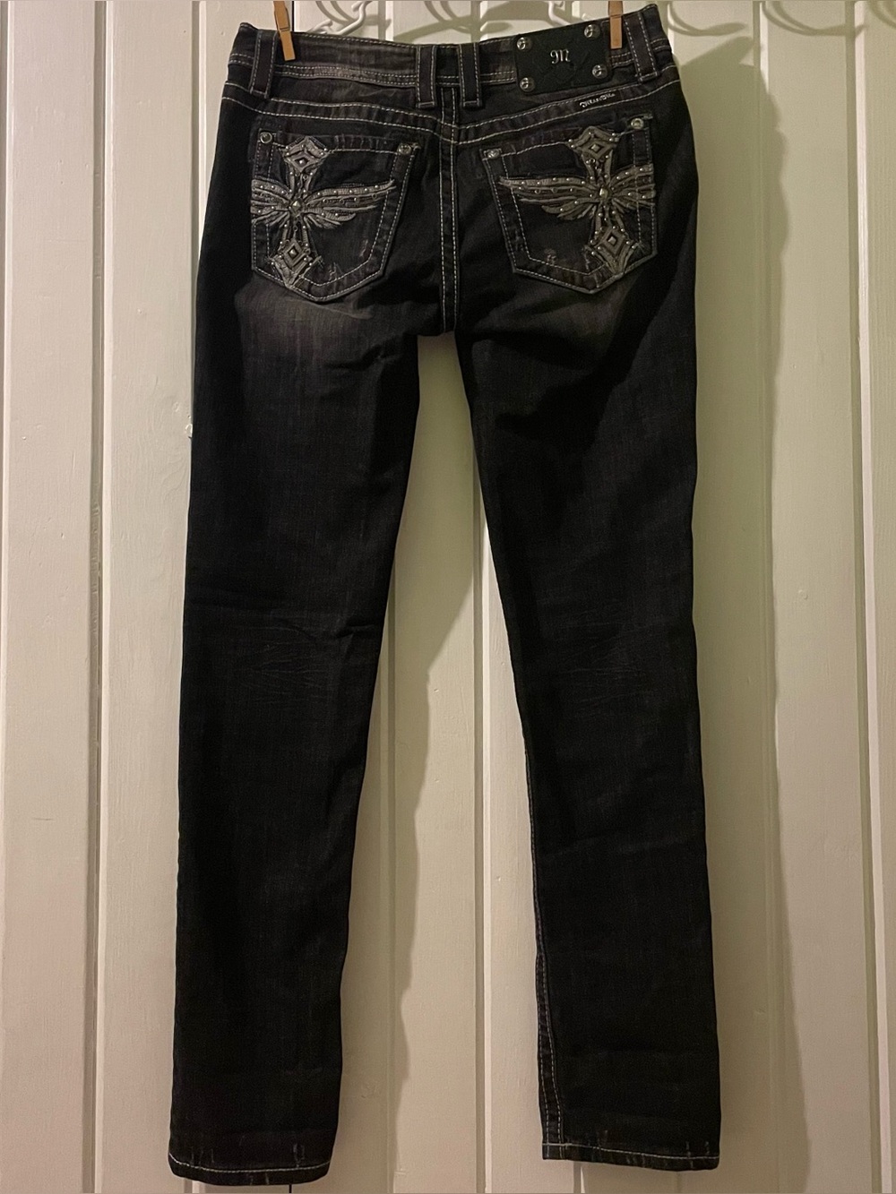 Miss Me black bling skinny low rise jeans size 28 32 NWOT